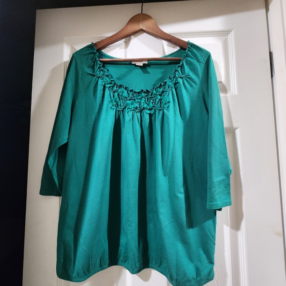 LOFT Teal Ruffled Blouse - Picture 1 of 4